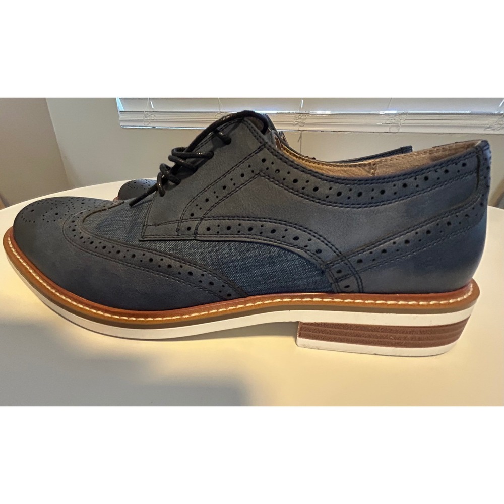 Unlisted Kenneth Cole Mens Navy Blue Wingtip Oxford Mixed Media Dress Shoes S 10 - Picture 8 of 11